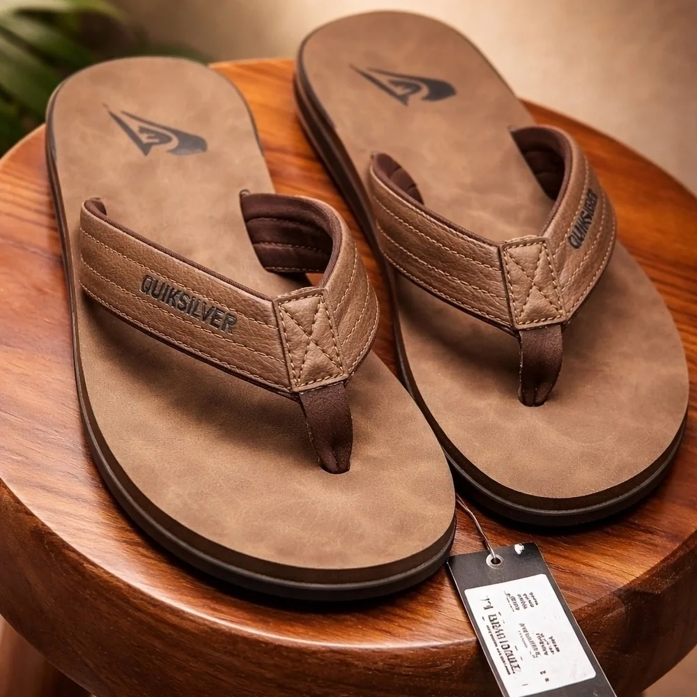 Quiksilver Men's Brown Strap Flip Flops - Cushioned Sandals size 13